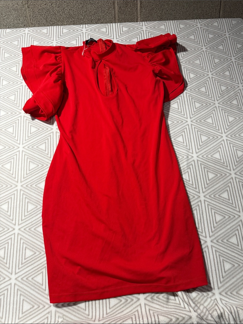 Red Ruffle Sleeve Mini Dress‎ with Keyhole Neck
